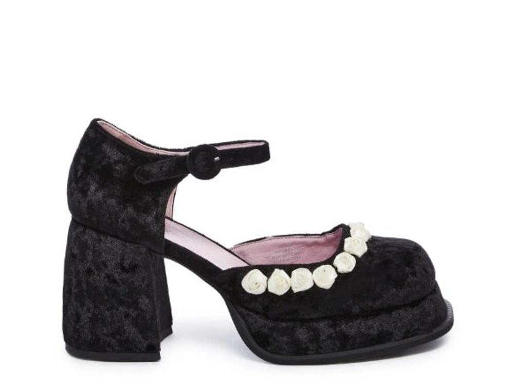 Sugar Thrillz Dolls Kill Refined Rose Platform Mary Janes Black Size 8 NIB